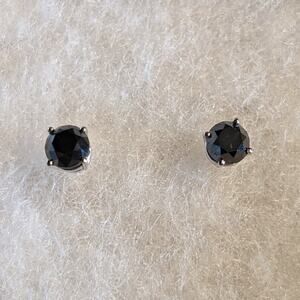 14k White Gold 4-Prong Basket Round Black Diamond Stud Earrings